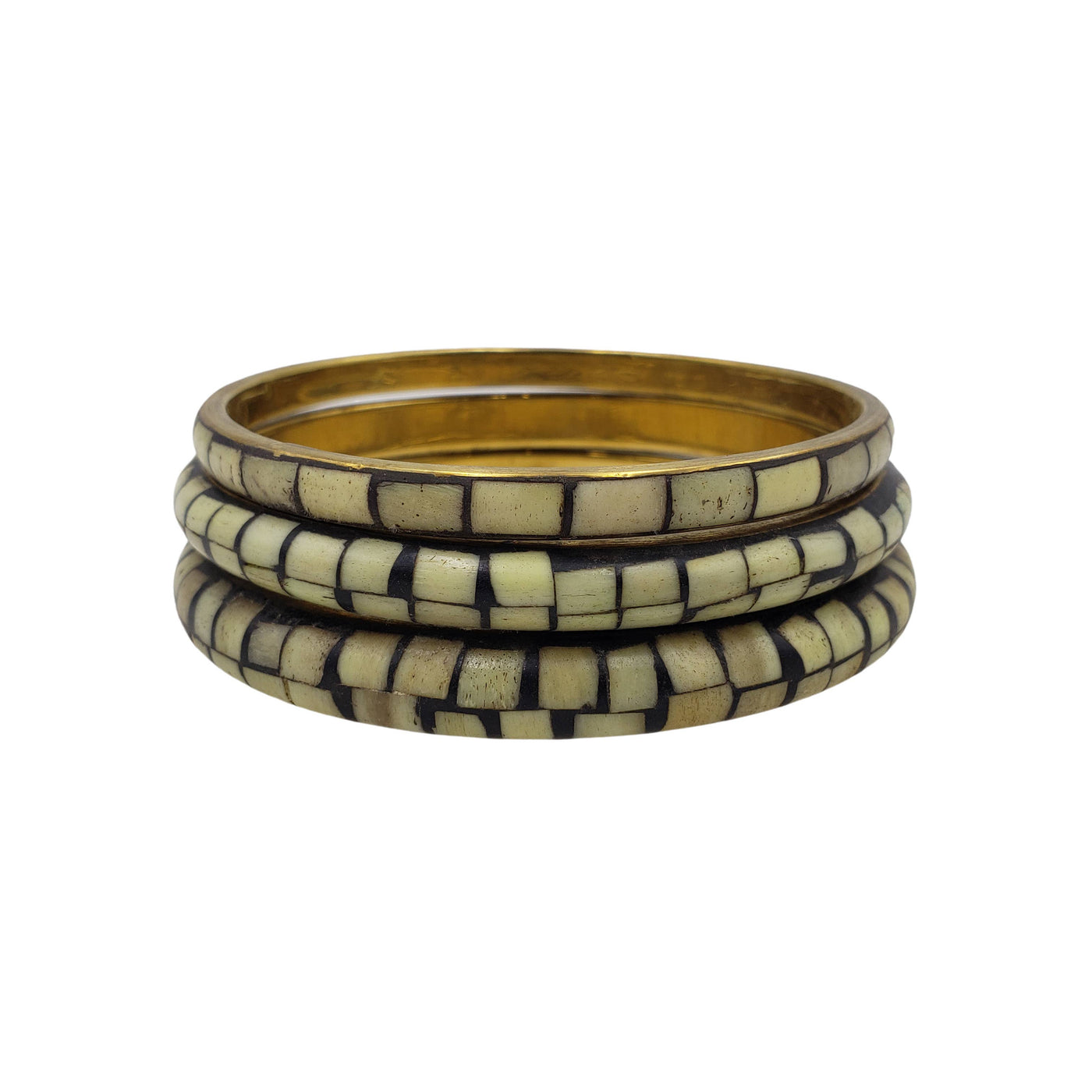 Set of Bone Bangle Bracelets with Brass Base