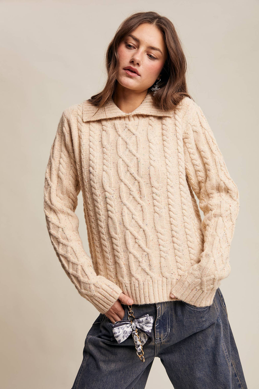 Collared Cable Knit Sweater