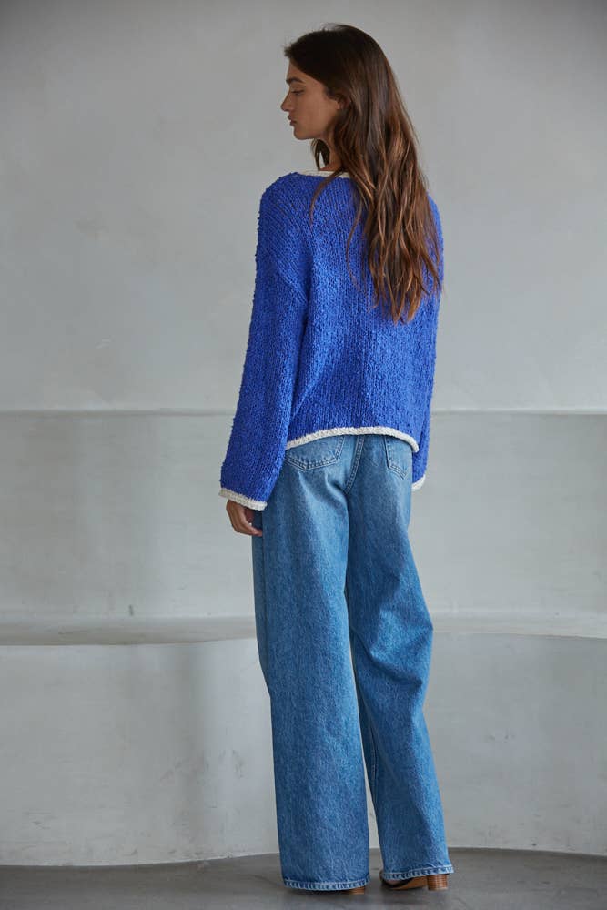 Soft Knit Sweater with Contrast Hem Detail