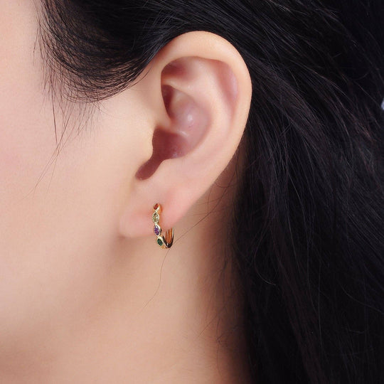 14K Gold Filled Multicolor Marquise Cubic Zirconia Huggies