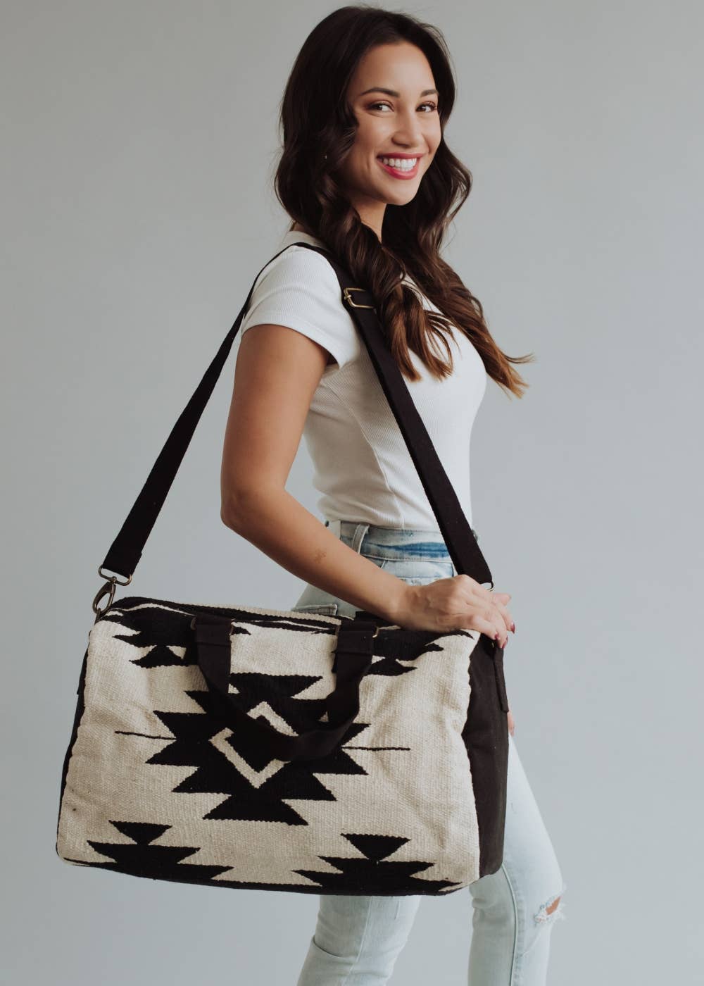 Cream & Black Aztec Duffel