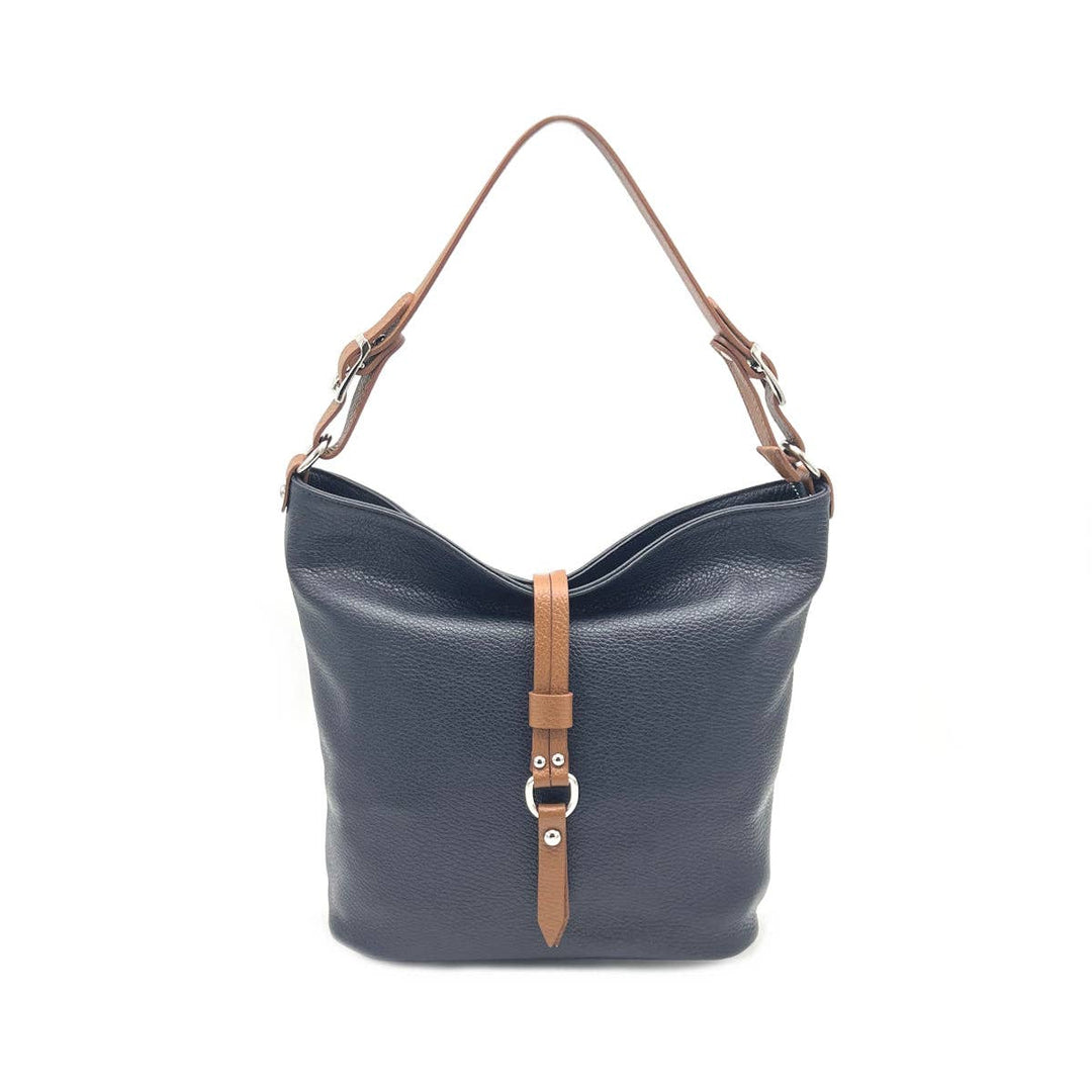 Leather Hobo Bag with White Trim