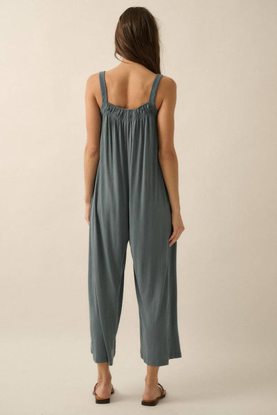 Solid Modal Knit Wide-Leg Cropped Jumpsuit