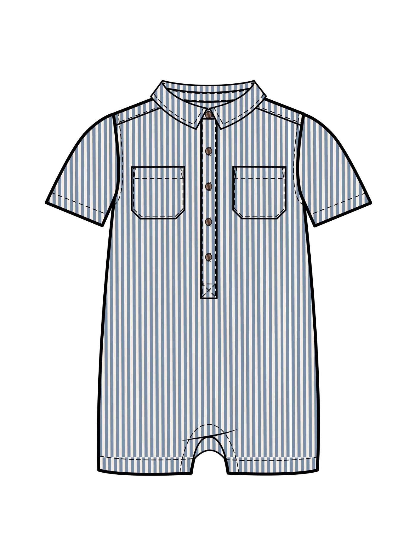 Colored Organics Organic Mato Seersucker Collared Romper - Shore Stripe/Mist - Simple Good