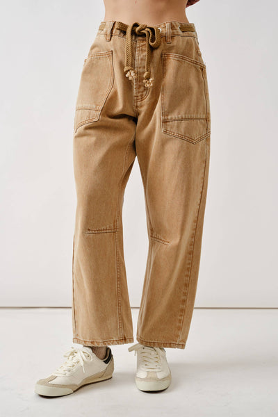 Barrel Denim Pants with Eyelet Waist