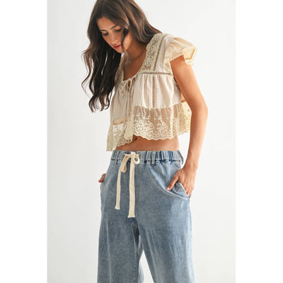 Lace Trimmed Tie Front Blouse