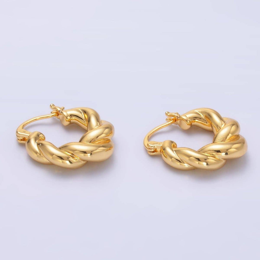 24K Gold Filled Chubby Twisted Croissant Latch Hoop Earrings