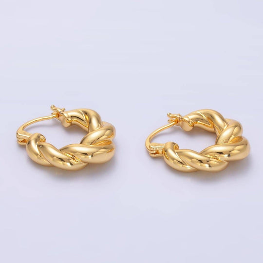 24K Gold Filled Chubby Twisted Croissant Latch Hoop Earrings