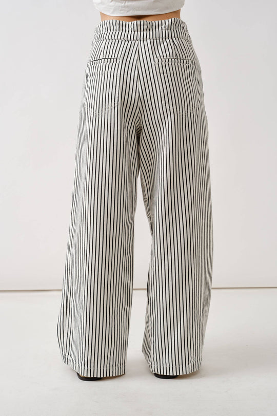 Off White & Black Striped Wide Leg Denim with Rope Belt