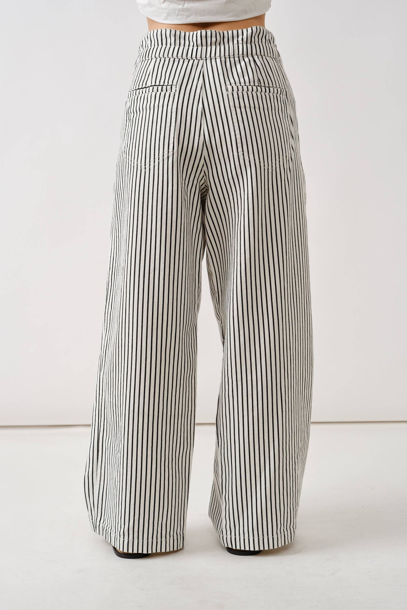 Off White & Black Striped Wide Leg Denim with Rope Belt