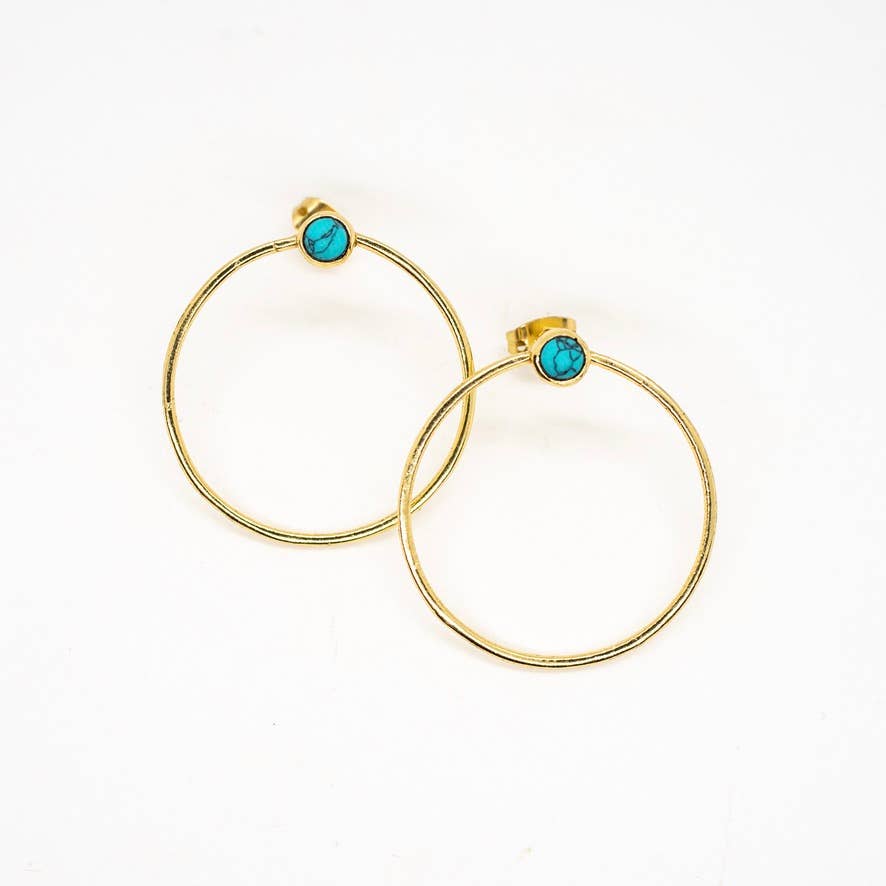 Baizaar Full Circle Stud Earring - Turquoise, Moonstone, Black Onyx - Simple Good