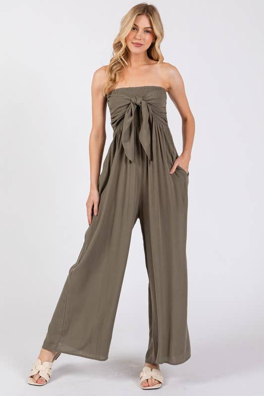 Front Tie Tank Top Wide Leg Jumpsuit