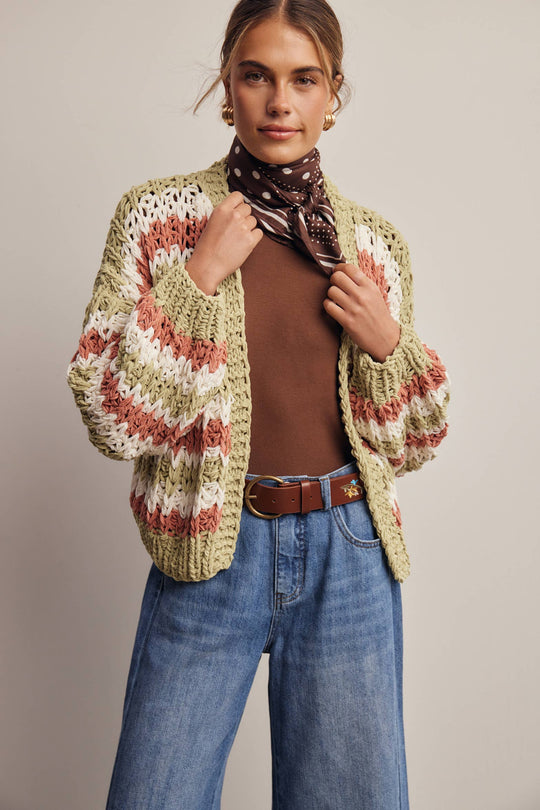 Hand Crochet Stripe Open Cardigan