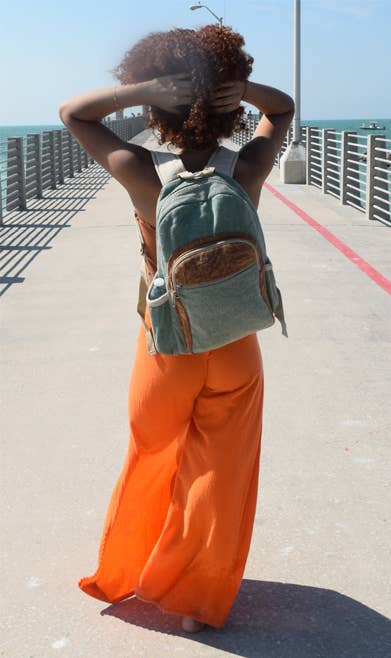 Hemp Cotton Backpack in Green and Light Brown