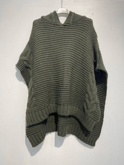 Alpaca Blend Hooded Knit Poncho