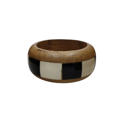 Wood Bangle with Bone & Horn Inlay