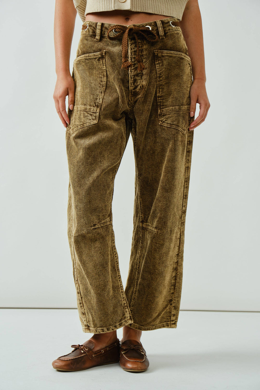 Barrel Corduroy Trousers with Braided Belt