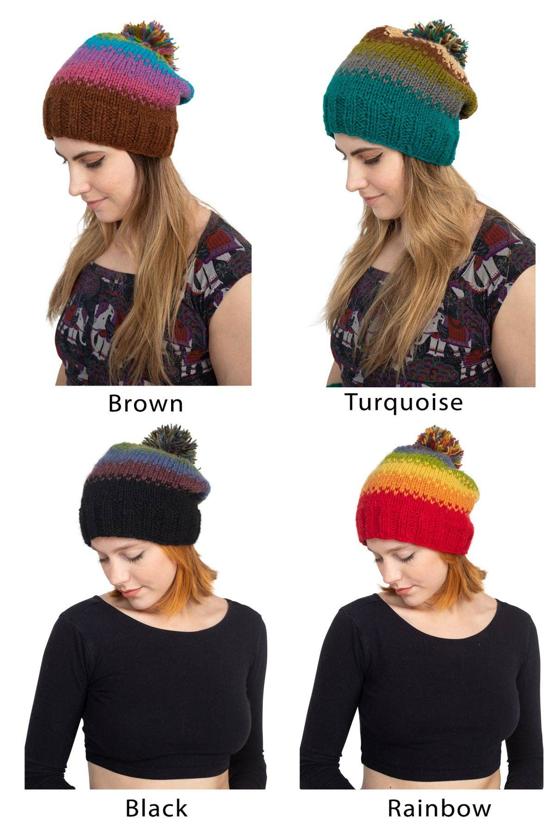 Blurred Lines Handmade Wool Knit Pompom Beanie