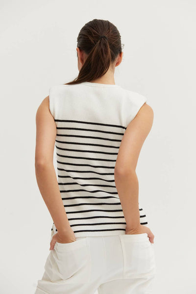 Blake Sleeveless Power Shoulder Stripe Top