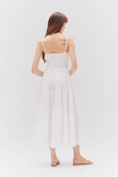 White Tiered Midi Dress