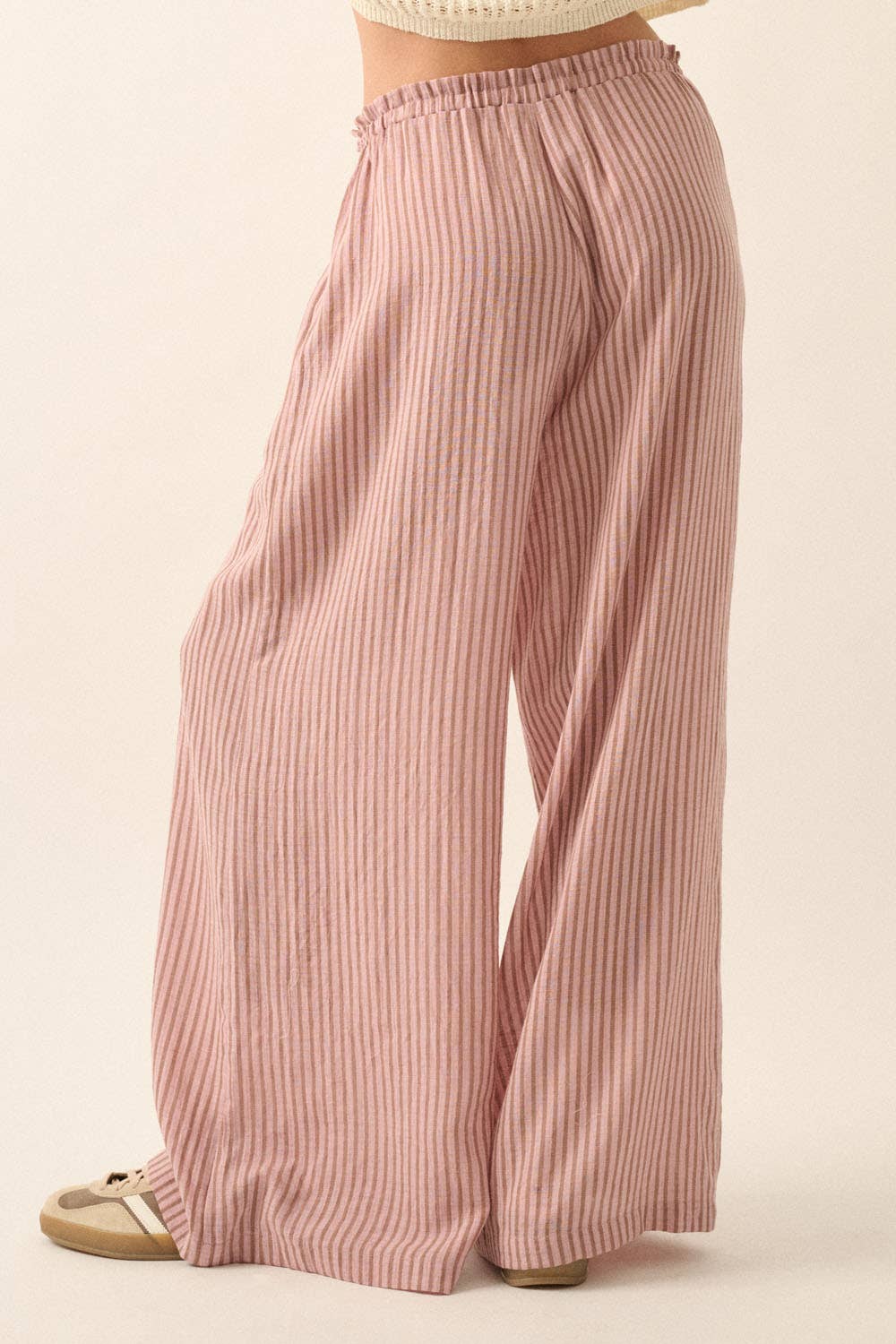 Stripe-Print Woven Wide-Leg Drawstring Pants