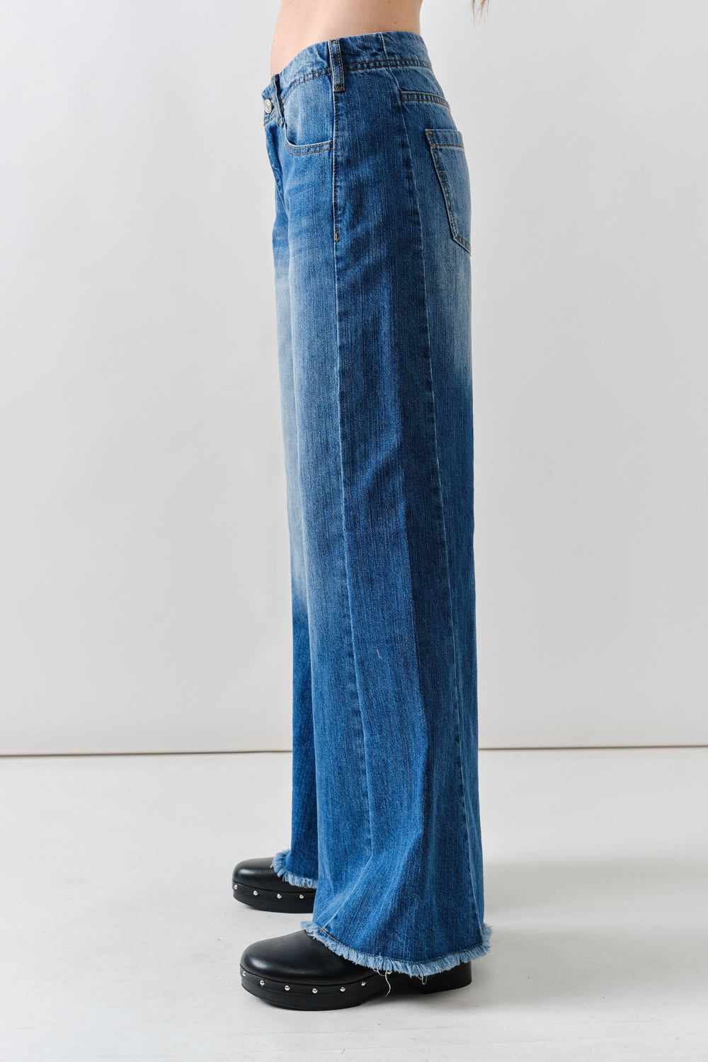 Super Flare Jeans With Frayed Bottom