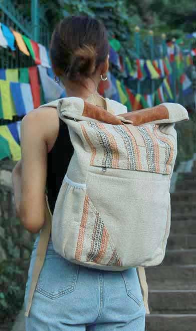 Brown Hemp Rucksack Bag with Fold on Top