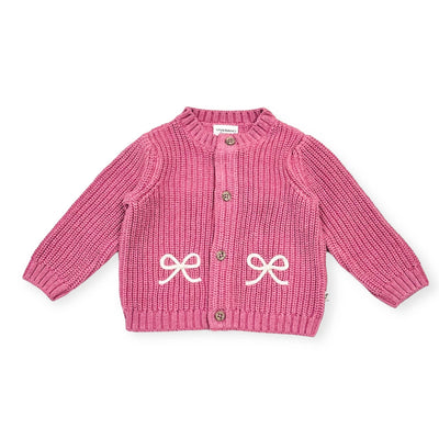 Bow Embroidered Chunky Knit Slouchy Baby Sweater