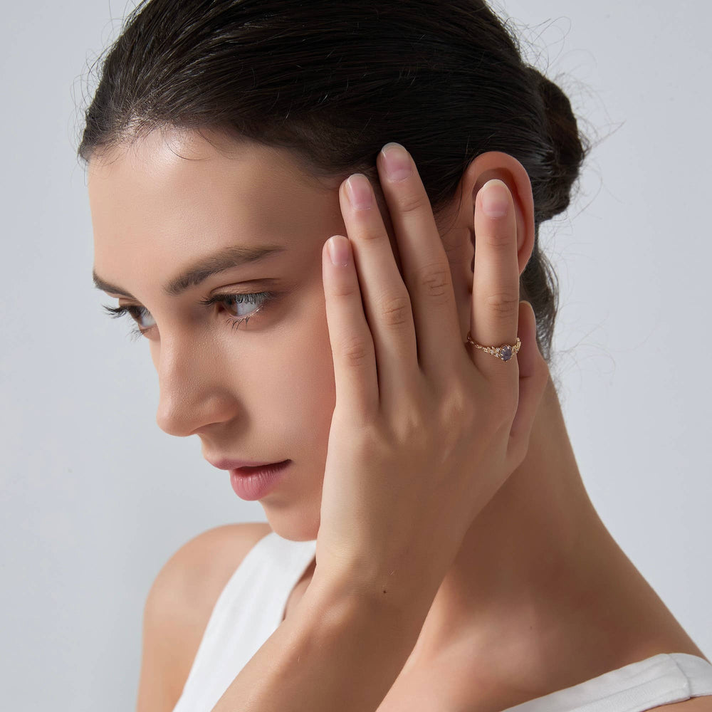Labradorite Olive Tree Leaf Ring