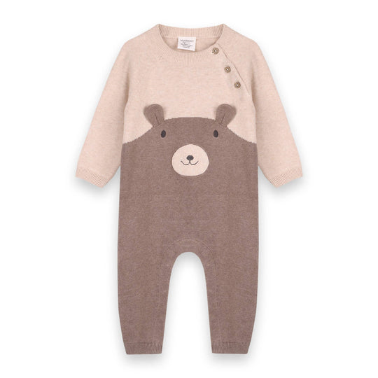 Cuddly Bear Embroidered Sweater Knit Baby Jumpsuit
