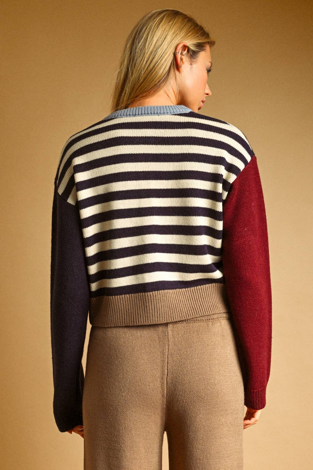 Stripe & Colorblock Button Cardigan