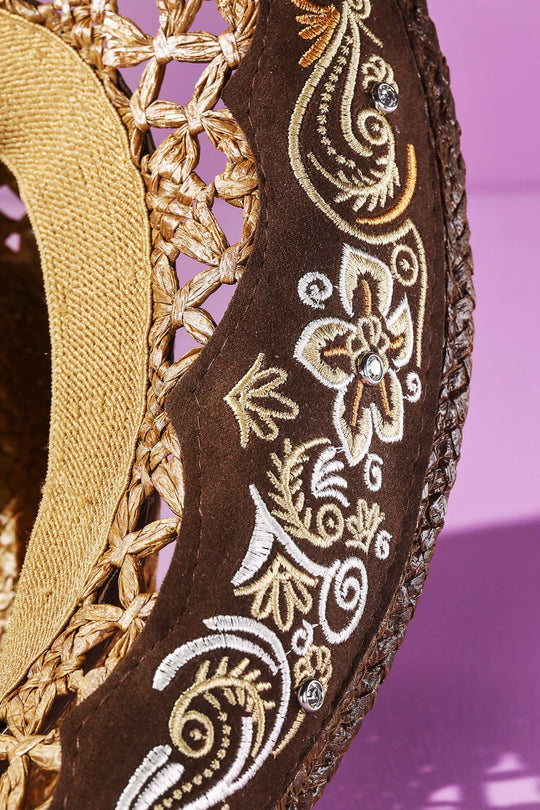 Vintage Western Hat With Embroidery Stone Band