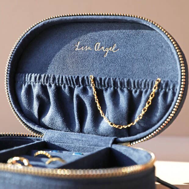 Lisa Angel Sun and Moon Embroidered Oval Jewelry Case in Navy - Simple Good