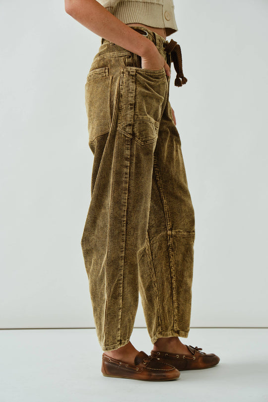 Barrel Corduroy Trousers with Braided Belt