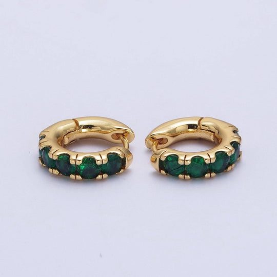 24K Gold Filled Emerald Green Micro Pave Cubic Zirconia Huggies