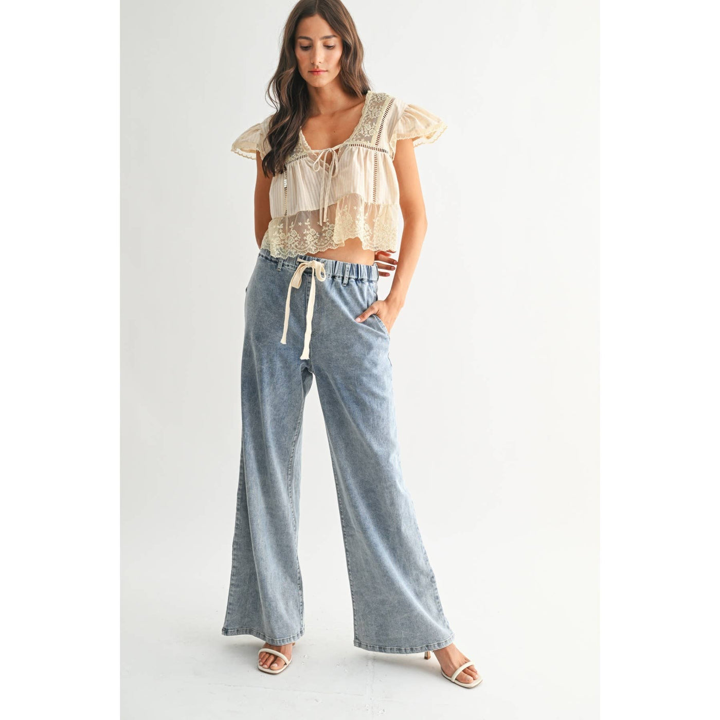 Lace Trimmed Tie Front Blouse