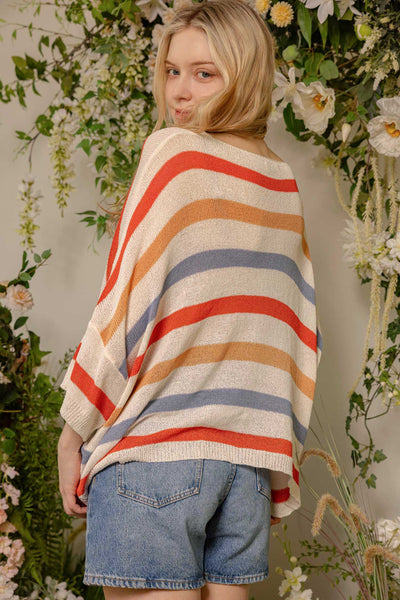 Loose Fit Multicolor Striped Knit Top