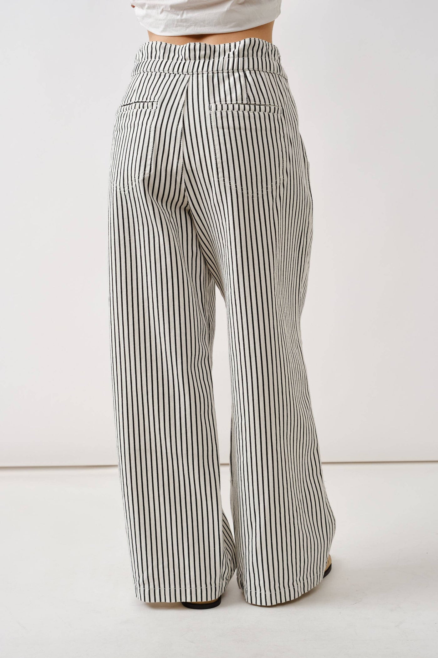 Off White & Black Striped Wide Leg Denim with Rope Belt