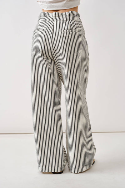 Off White & Black Striped Wide Leg Denim with Rope Belt