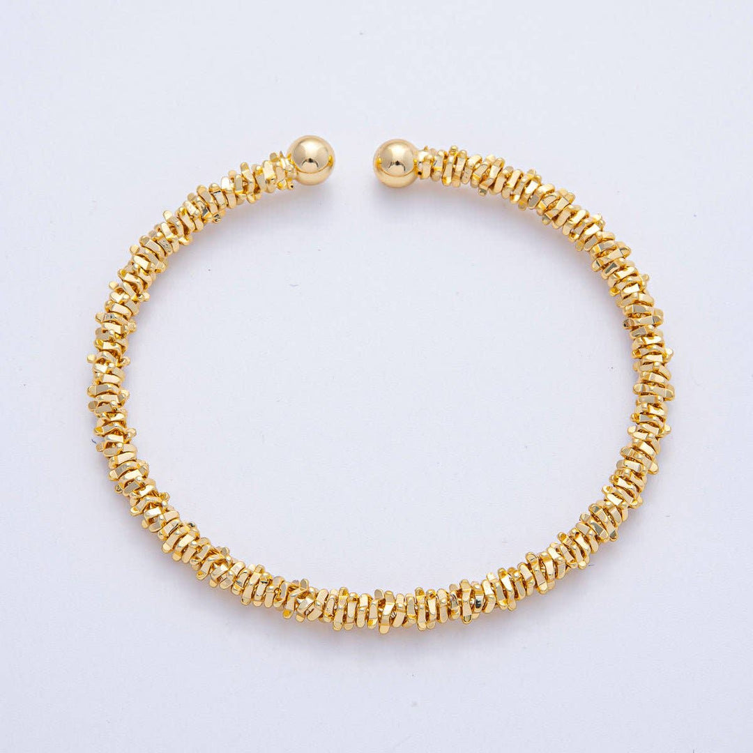 18K Gold Filled 5mm Nugget Rondelle Geometric Textured Cuff Bracelet