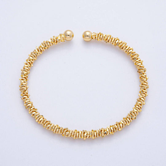 18K Gold Filled 5mm Nugget Rondelle Geometric Textured Cuff Bracelet