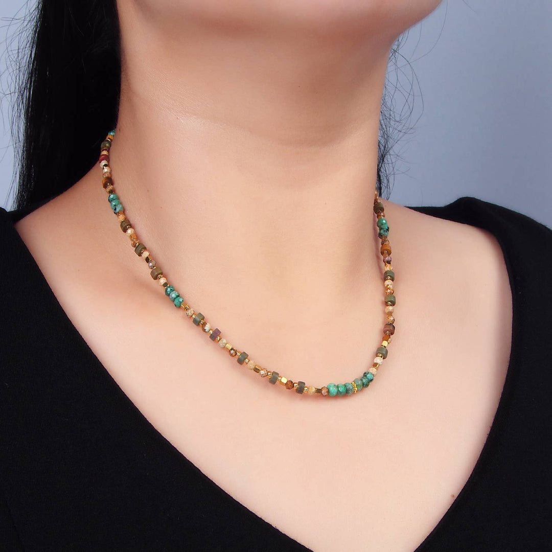 Turquoise & Citrine Beaded Necklace With 14k Gold Plated Accents