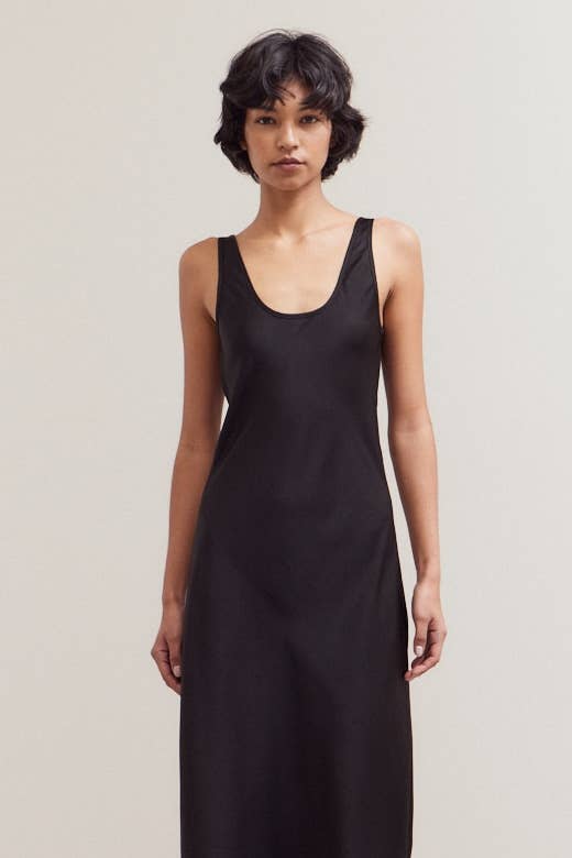 Satin Round Neck Midi Dress