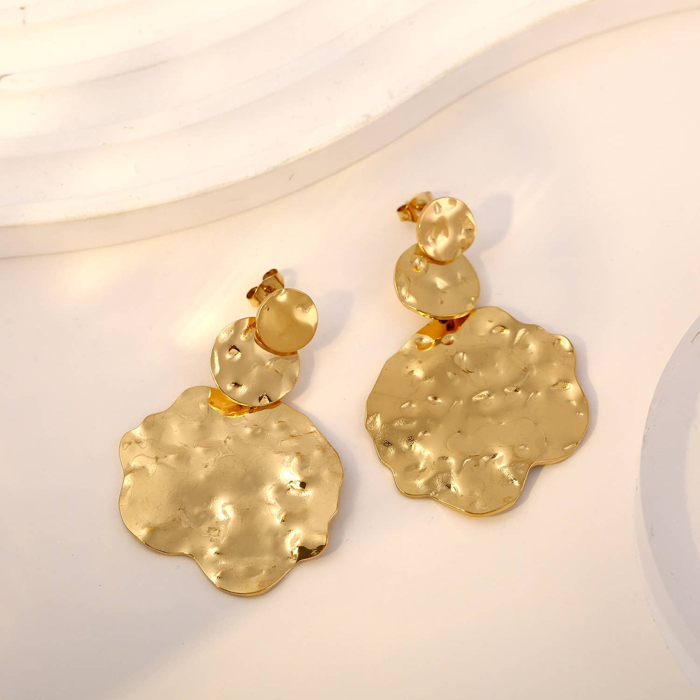 Hammered Multi Plate Gold Earrings