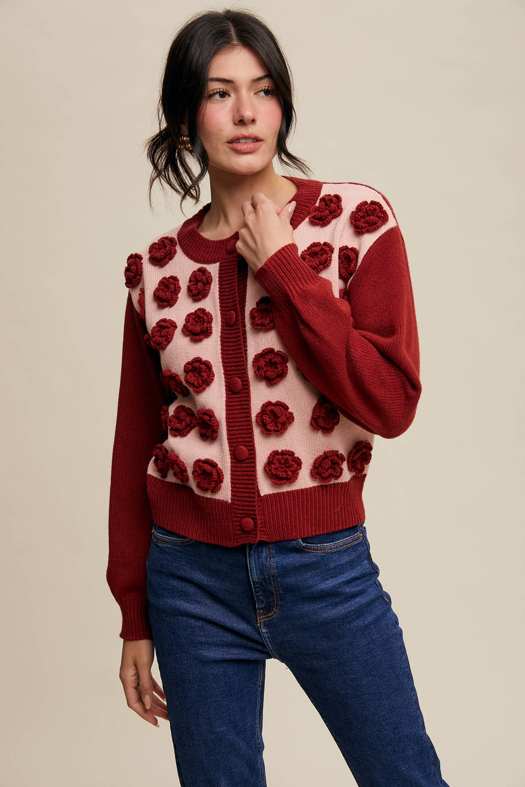 Rose Applique Knit Cardigan