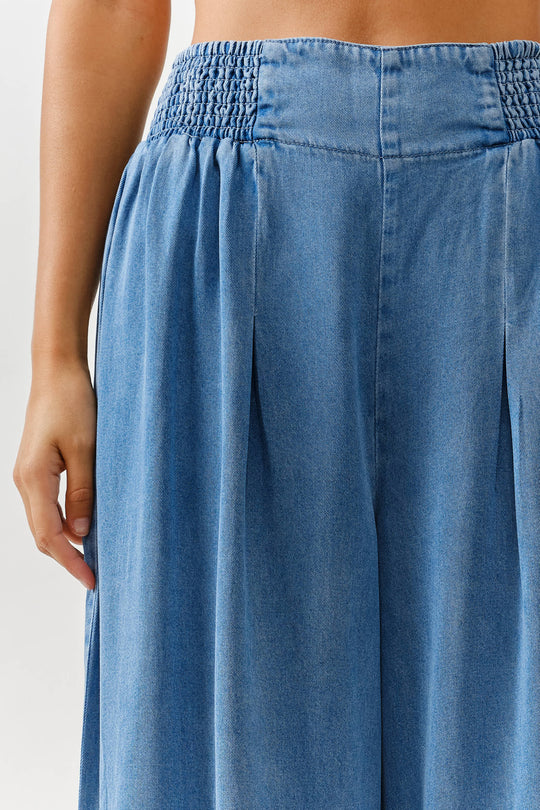 Smock Waist Soft Denim Wide Trousers