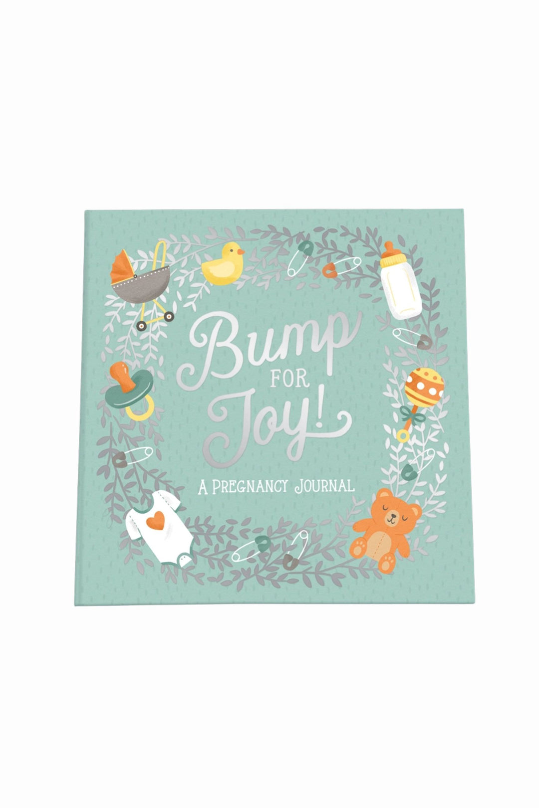 Pregnancy journal titled 'Bump for Joy' with illustrations on a light blue background