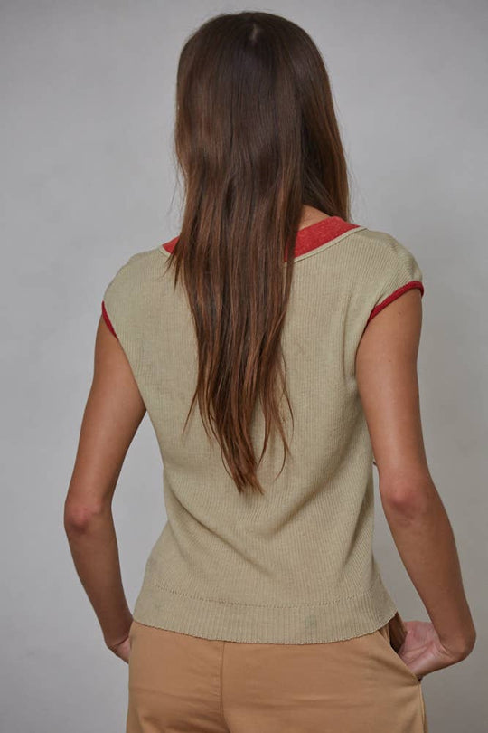 Lightweight Knit Linen Collar Neck Top