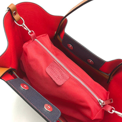 Red Lined Leather Shoulder Bag