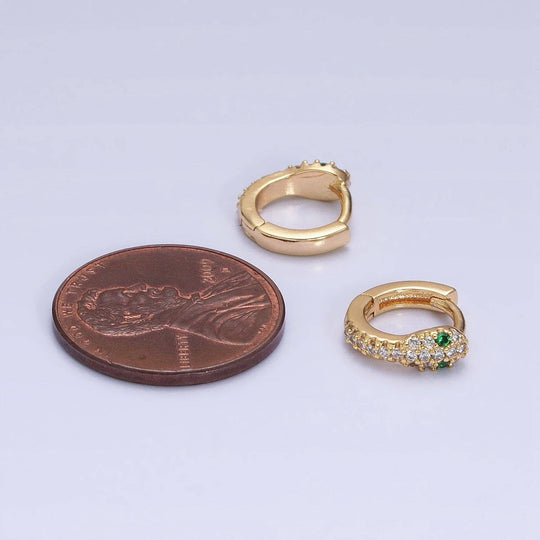 Green-Eyed CZ Snake Huggie Earrings